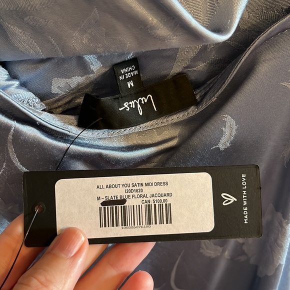 NWT lulus slate blue jacquard slip dress - Picture 5 of 5